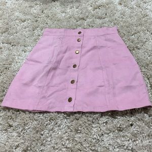 Pink Button Up Skater Mini Skirt